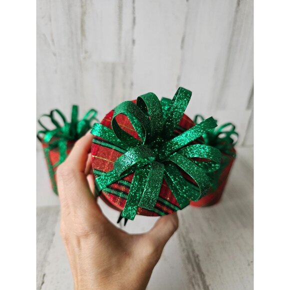 Pier 1 glitter metal present RARE retired Xmas decor vintage retired plaid green - Picture 5 of 13